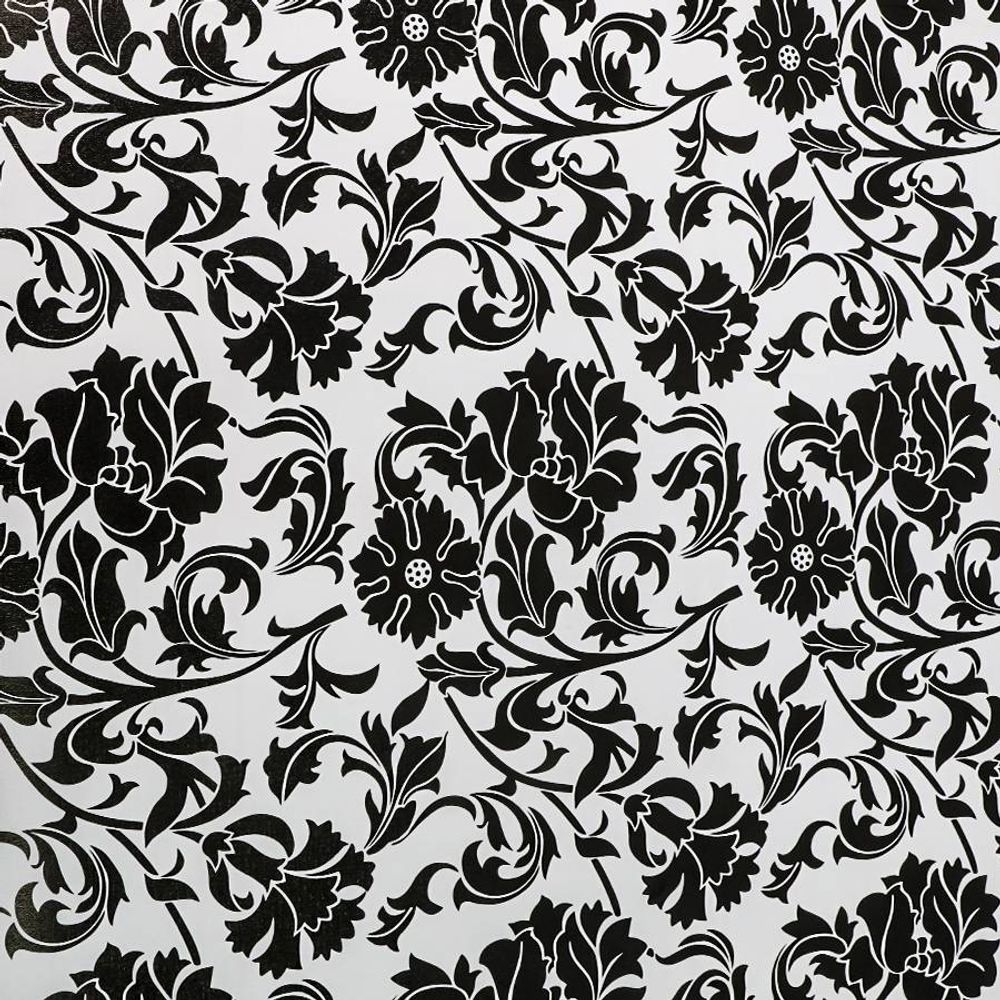 Papel de Parede (45X500 Cm) - Florido - Fundo Branco com Detalhes Pretos -  Kazanto